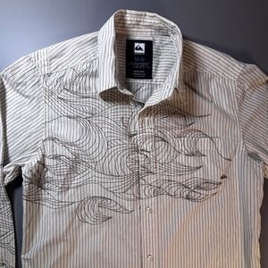 Quiksilver Mens Medium Long Sleeve Button Down Shirt Stripes‎ Graphic Print